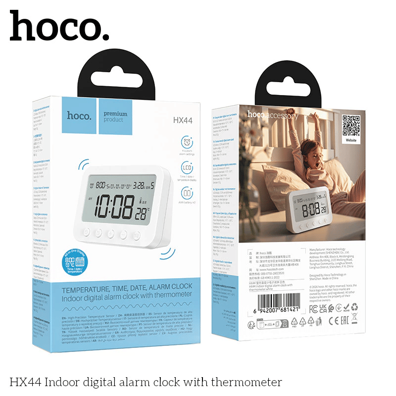 นาฬิกาตั้งโต๊ะ HOCO HX44 พร้อมเทอร์โมมิเตอร์ ตั้งปลุก 4 เวลา แสดงอุณหภูมิ วันที่ วันในสัปดาห์